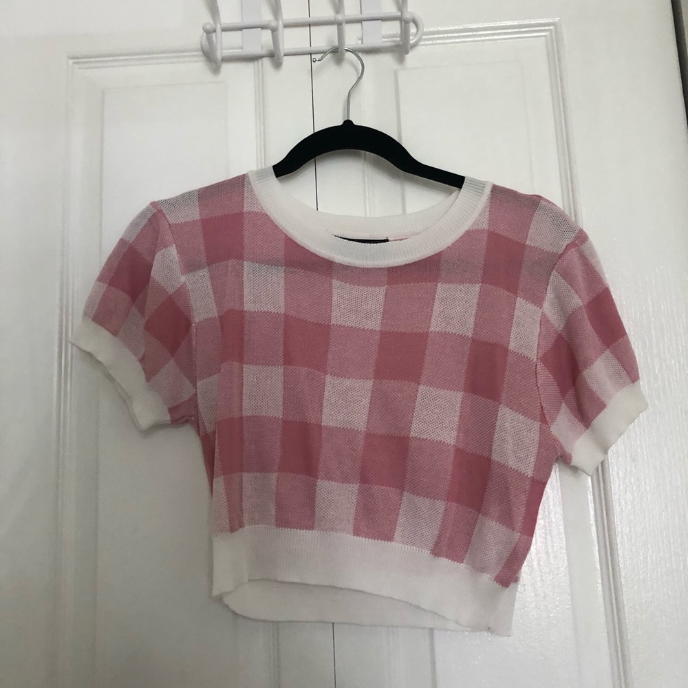 Pink and White Trendy Sweater Top